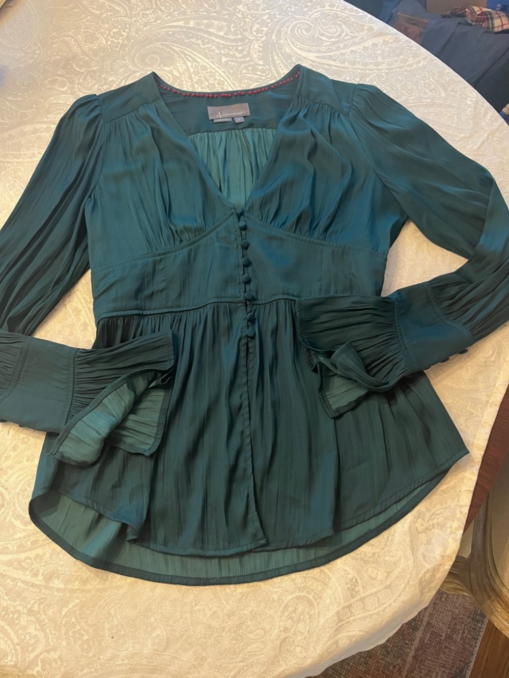 Womens Deep Teal Button-Front Peplum Blouse - Picture 2 of 6